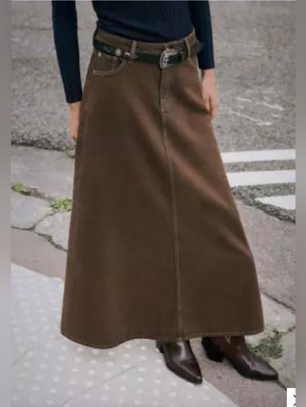Zara Size M DENIM high-waisted flared midi skirt